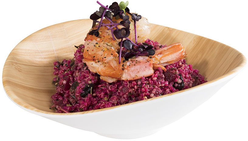 Schale -BAMBOO- 17,5 x 15,5 cm, H: 5,5 cm Melamin innen: Bambusoptik außen: weiß 0,2 Liter spülmaschinengeeignet stapelbar