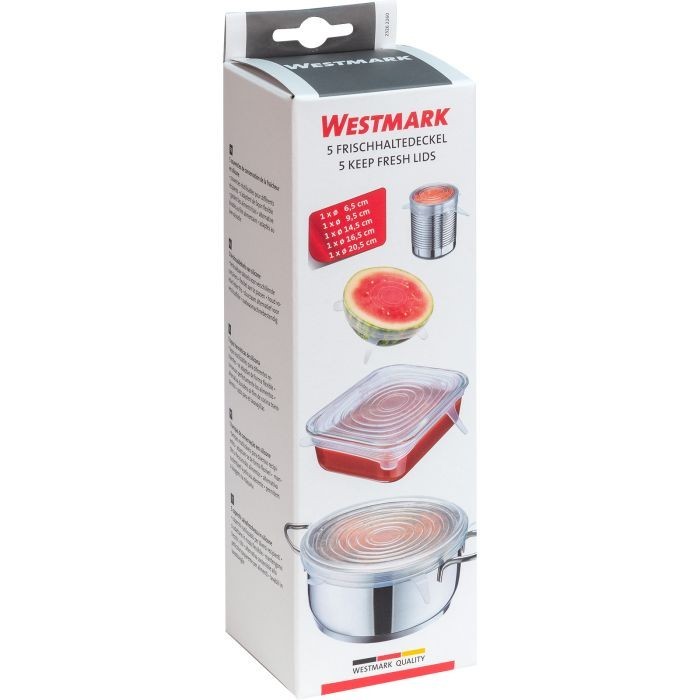 Westmark Stretch-Frischhaltedeckel aus Silikon 5er Set, wiederverwendbar, dehnbar, BPA-frei für unterschiedliche Gefäße von 8 - 27 cm Ø