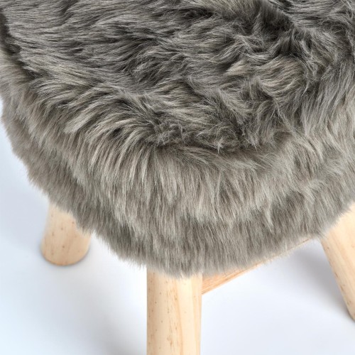 Sitzhocker "Zottel", Holz/Kunstfell, grau. Ø: 290 mm. Höhe: 390 mm.