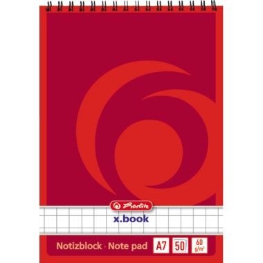 Herlitz Notizblock DIN A7 kariert 60g/m holzfrei Spiralbindung weiß 50 Bl.