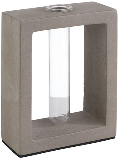Vase mit Glaseinsatz -ELEMENT- 10 x 4,5 cm, H: 12,5 cm Beton, Glas, Inhalt: 25 ml mit möbelschonender Unterseite inklusive 2