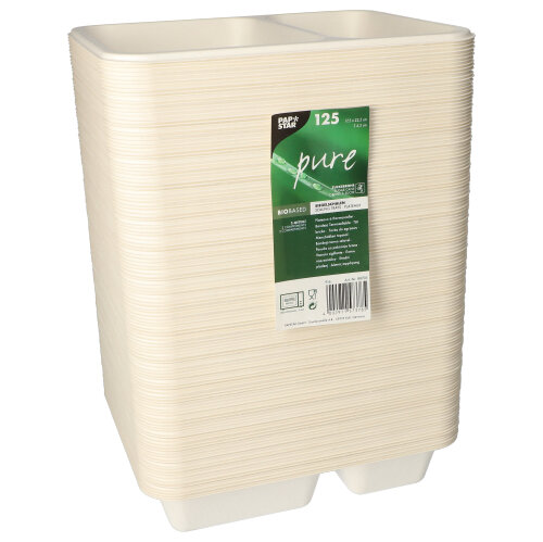 125 Siegelschalen, Zuckerrohr 2-geteilt 1250 ml 4,5 cm x 17,5 cm x 22,5 cm weiss von PAPSTAR