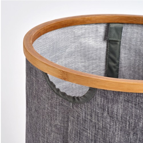 Wäschesammler, Kunstleinen/Bambus, grau. Ø: 360 mm. Höhe: 500 mm.