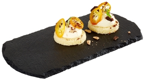 Naturschieferplatte -STARTER- 20 x 10 cm Materialstärke 6-9 mm möbelschonende Füßchen gebrochene Kanten glänzende,