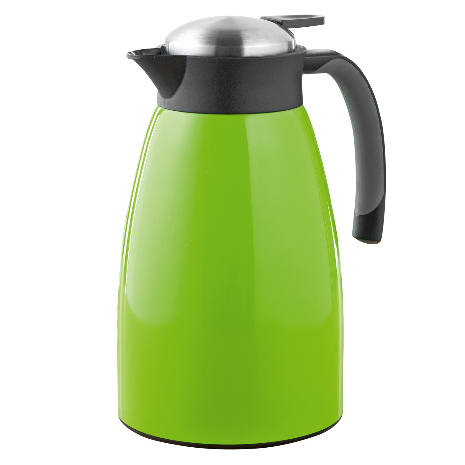 Isolierkanne GLACE, Inhalt 1,5 Liter, doppelwandiger Edelstahl, grün lackiert, Höhe: 24,3 cm, Durchmesser: 13,5 cm.