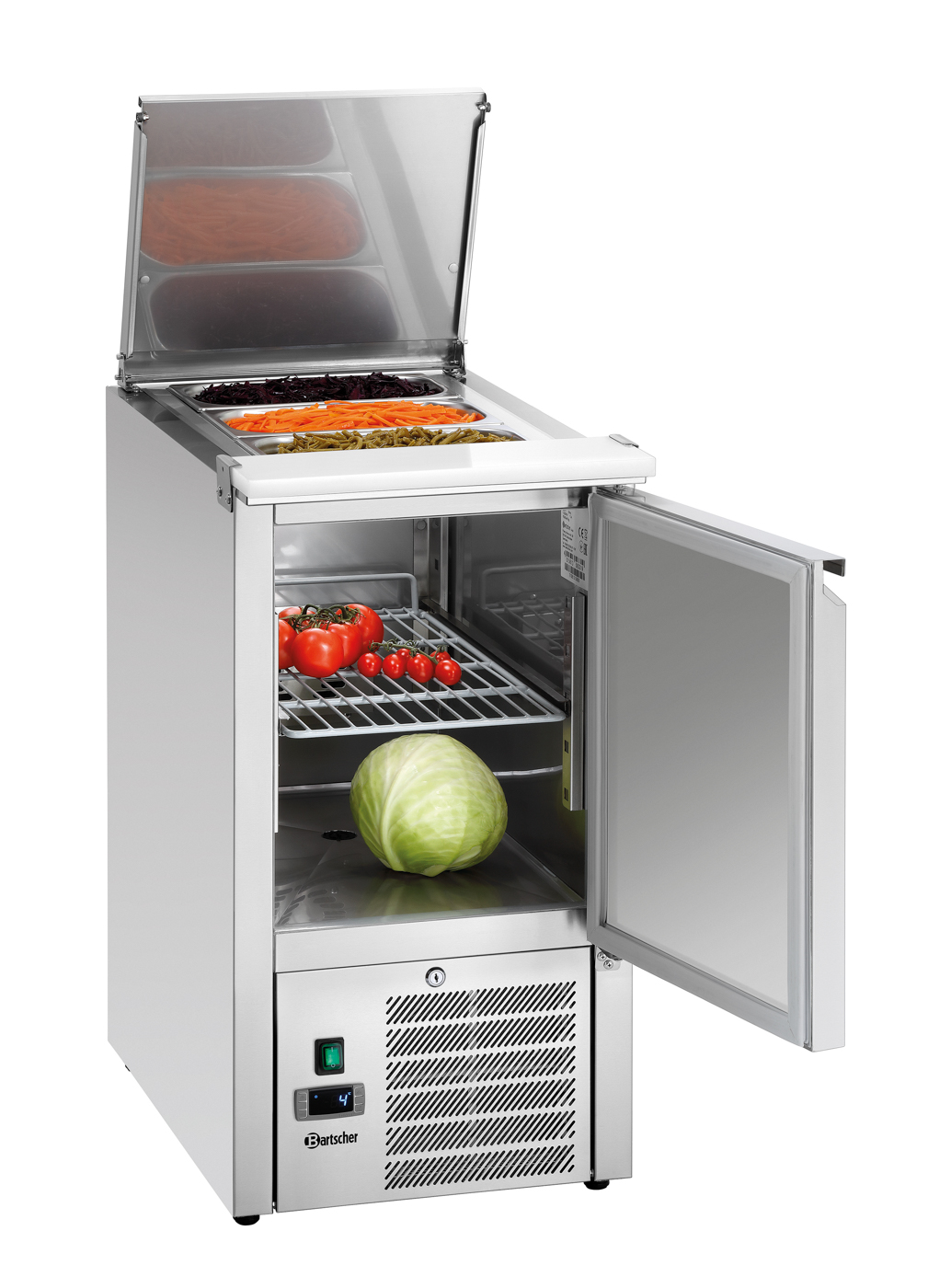 Bartscher Saladette 438T1 | Tiefe GN-Behältermax.: 150 mm | Maße: 45,5 x 70 x 88,7 cm. Gewicht:45,5 kg