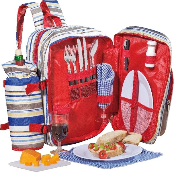 18-tlg. Picknickrucksack TRAMP mit isoliertem Hauptfach für Lebensmittel und abnehmbarem Flaschenhalter.