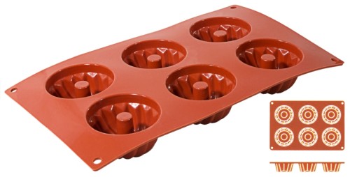 Silikon-Backmatte, GUGELHUPF mit 6 Formen aus reinem Silikon, terrakottafarben, spülmaschinenfest, geruchs- und