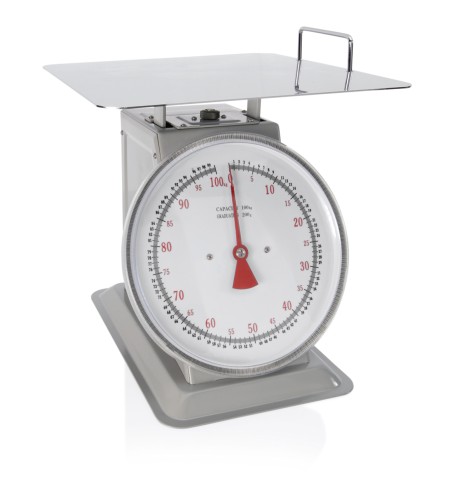 Waage. Metallgehäuse lackiert. mit Auflageplatte. Durchmesser 35x35 cm, Skalierung bis