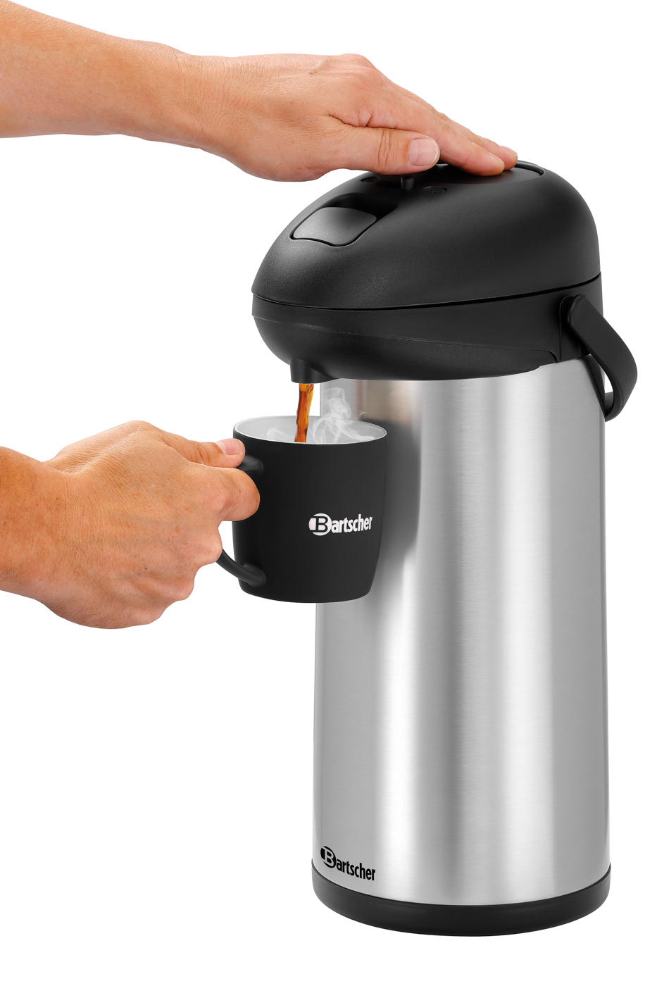 Bartscher Isolierpumpkanne 5L | Ausgelegt für:Heiße Getränke ,Kaffeemaschinen, lichte Höhe min.370 mm | Maße: 18,1 x 24,5 x 42,8 cm.