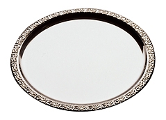 Tablett -SCHÖNER ESSEN- Ø 31 cm 18/0 Edelstahl, mit Dekorrand ohne Griffe spülmaschinengeeignet stapelbar