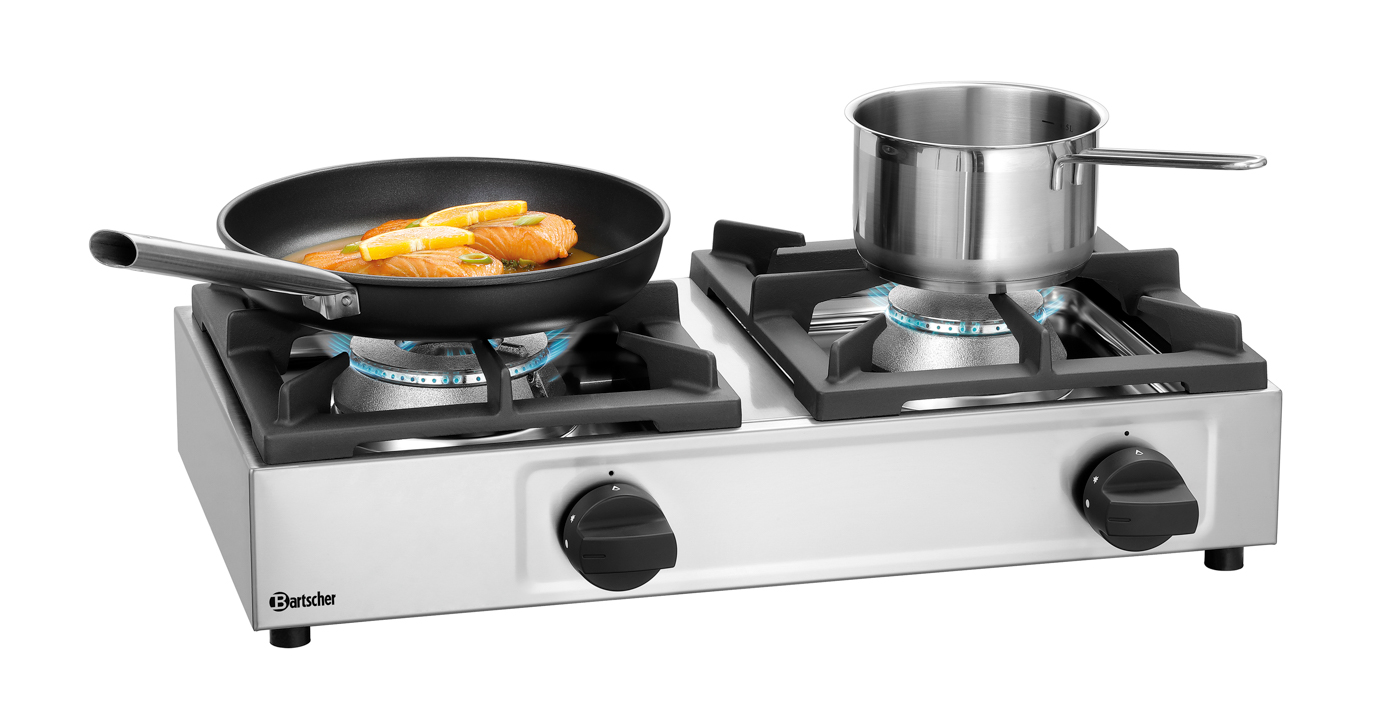 Bartscher Gaskocher 2K1100-N | LeistungKochstelle rechts max.: 4,5 kW | Maße: 66 x 35 x17,0 cm. Gewicht: 20,2 kg