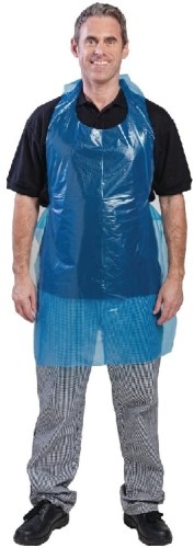 Einweg-Latzschürzen aus Polyethylen 14,5 Mikron Farbe: blau Inhalt: 100 Stück, Maße: 106,7 x 66 cm Material: Polyethylen