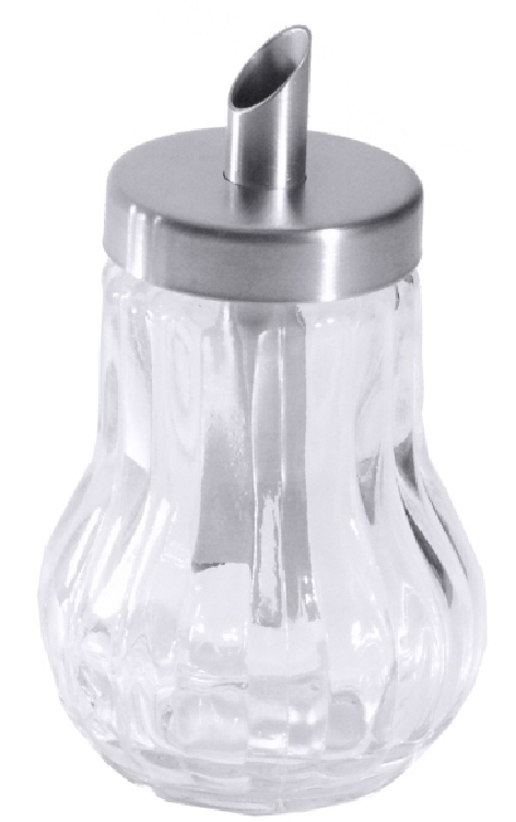 Zuckerspender MAIK, Inhalt: 0,15 Liter, Höhe: 95 mm, aus Pressglas, Deckel und Dosierer aus Edelstahl.
