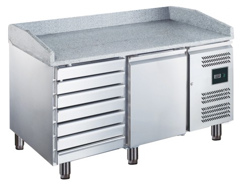 SARO Pizzatisch Modell EPZ 1610 TN - Material: (Gehäuse und Innenraum) Edelstahl; (Arbeitsplatte mit Aufkantung) Granit - 1 Tür + 7