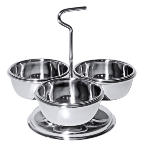 Dip-Schalenset mit drei Schalen aus Edelstahl 18/10, hochglänzend, mit herausnehmbaren Schalen (Tiefe 4 cm/Volumen 0,2