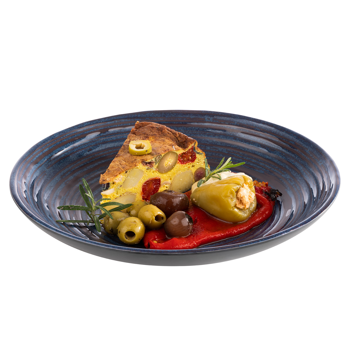 Teller -LOOPS-, Ø 25,5 cm, H: 4,5 cm, Melamin, innen: Dekor, dunkelblau, außen: dunkelgrau, 0,8 Liter