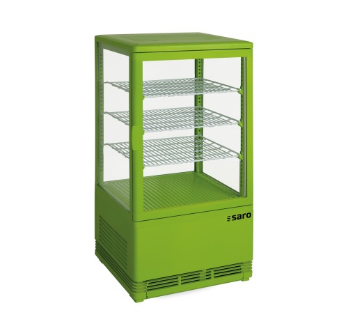 SARO Mini-Umluftkühlvitrine Modell SC 70 grün - Material: (Gehäuse) Kunststoff, grün - 4-seitig doppelverglast - 3 höhenverstellbare Roste,