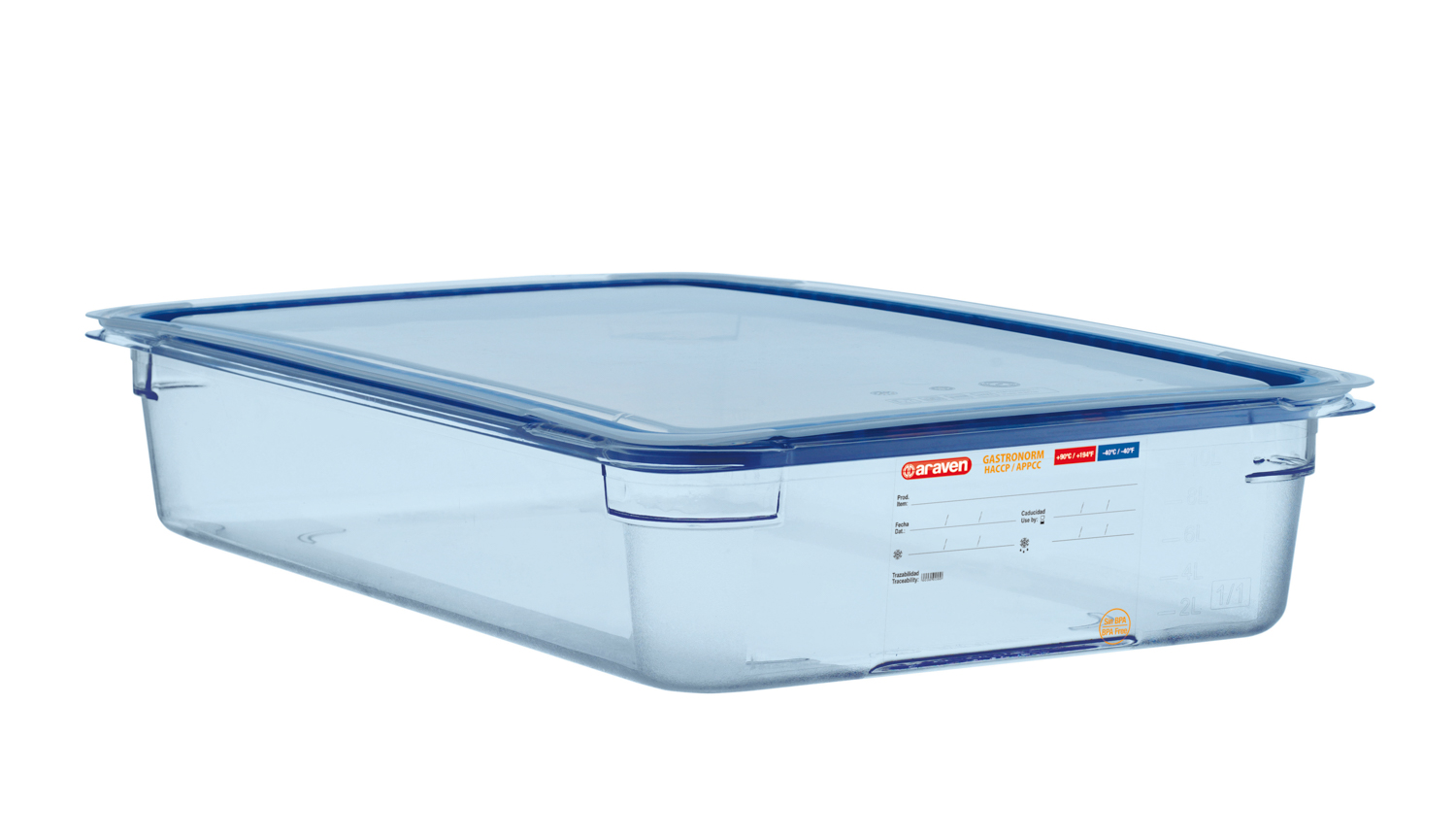 ARAVEN luftdichter Behälter GN 1/1 100mm Höhe und 10,9 Liter Fassungsvermögen, BPA-frei