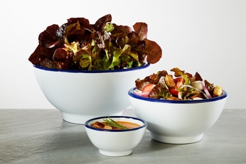 Schale -ENAMEL LOOK- Ø 9,5 cm, H: 4,5 cm Melamin, weiß, blauer Rand 0,09 Liter spülmaschinengeeignet stapelbar nicht