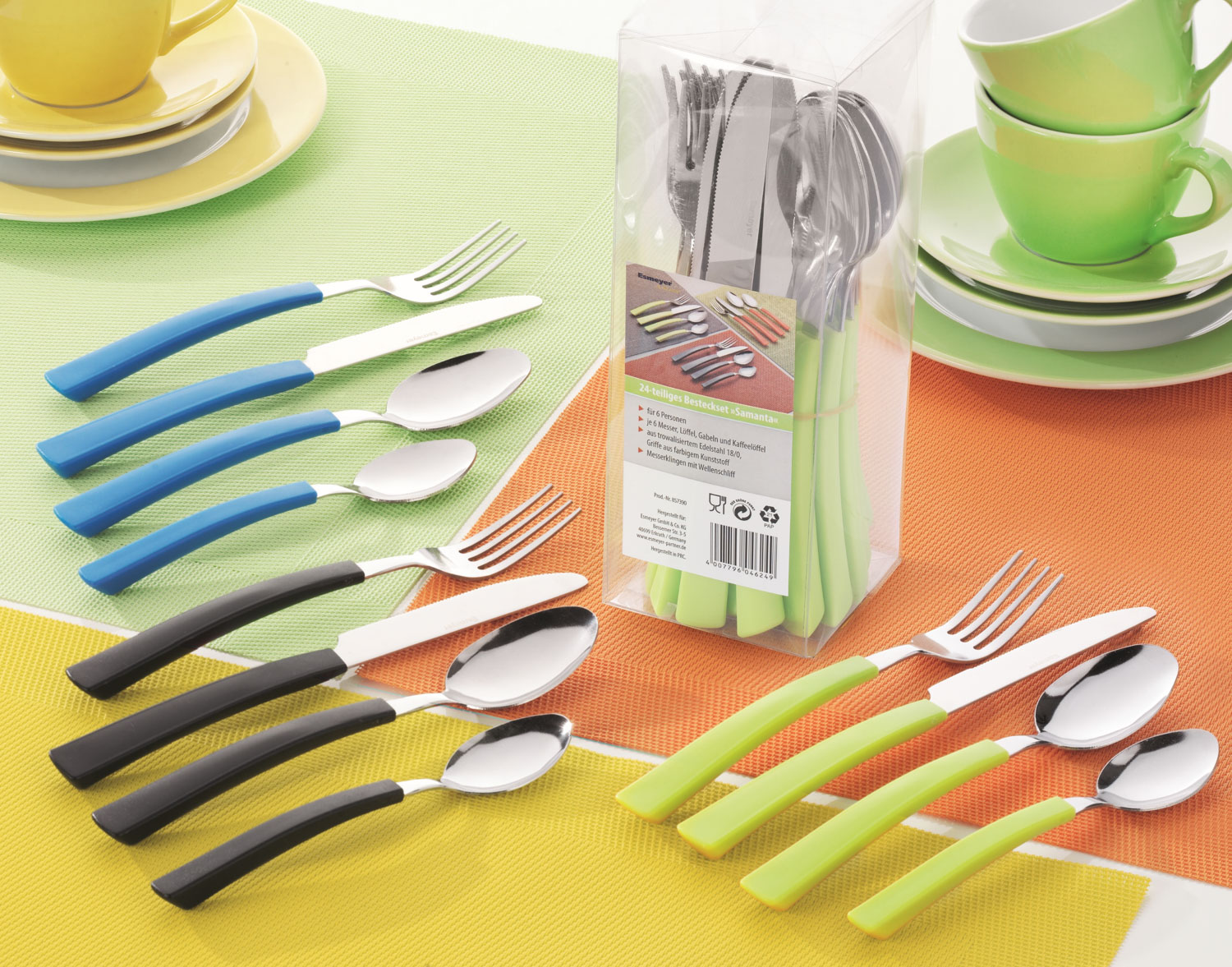 24-teiliges Besteck SAMANTA, schwarz aus Edelstahl 18/0, trowalsiiert. Messer aus Klingenstahl.