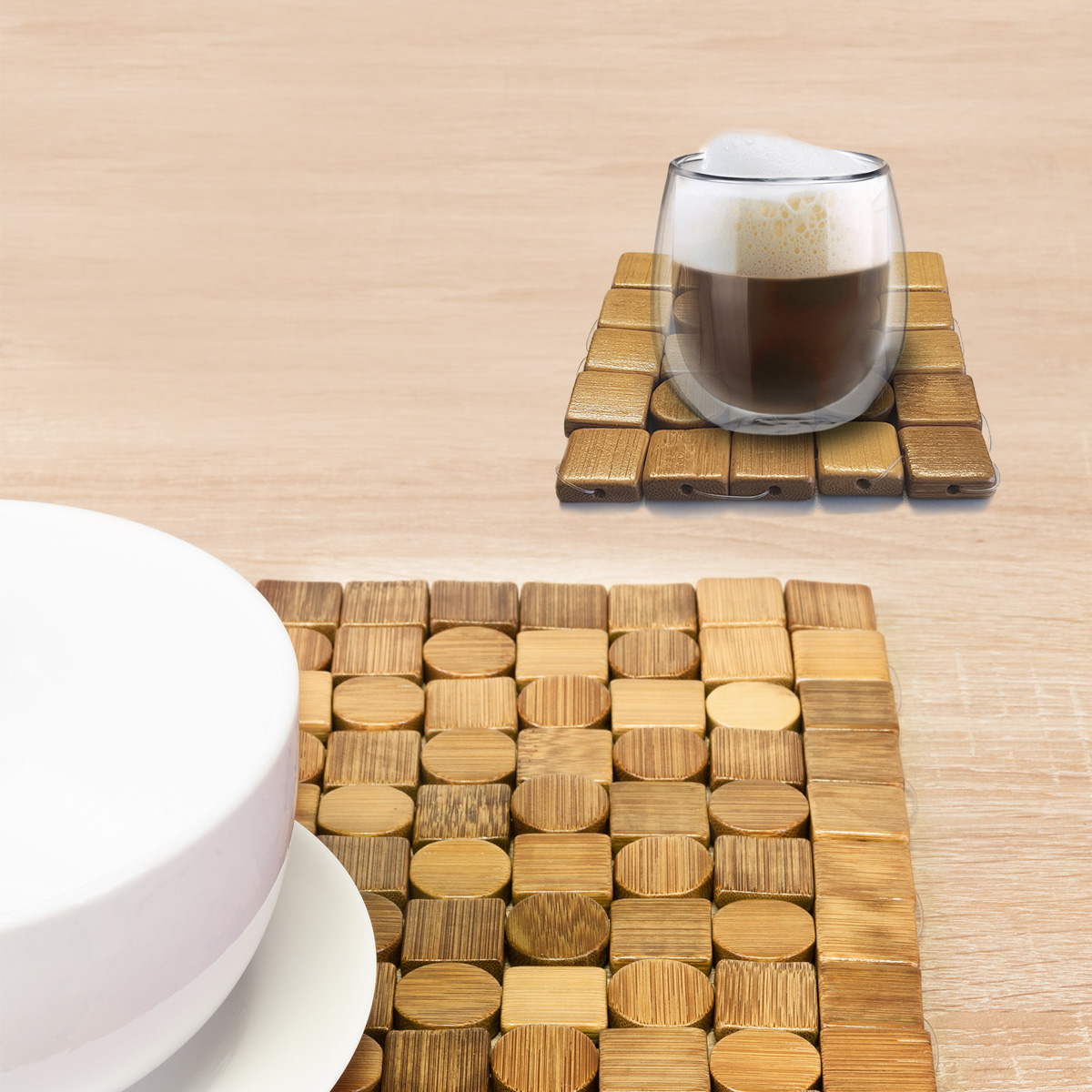 4 Bambus Untersetzer »Mosaik«, 10 x 10 cm