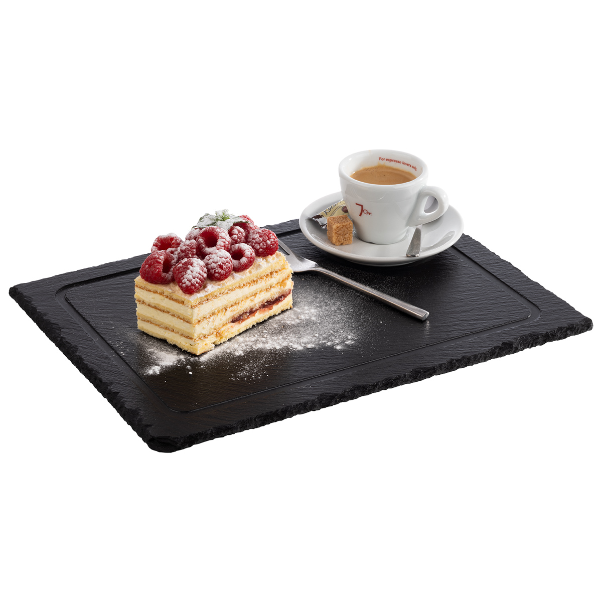 Naturschieferplatte, 33 x 24 cm, Materialstärke 6-9 mm, schonende Füßchen, glänzende, versiegelte, Oberfläche, Saftrinne, Ø 9,5 cm