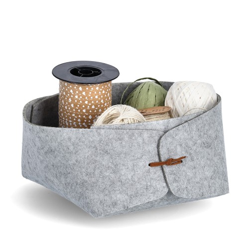 Aufbewahrungskorb, Filz, hellgrau / Maße: 19x19x11,5, faltbar cm