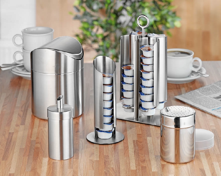 Zuckerstreuer CLASSIC II, Inhalt: 0,17 Liter, Material: Edelstahl, matt, Höhe: 150 mm, Durchmesser: 50 mm, spülmaschinengeeignet.