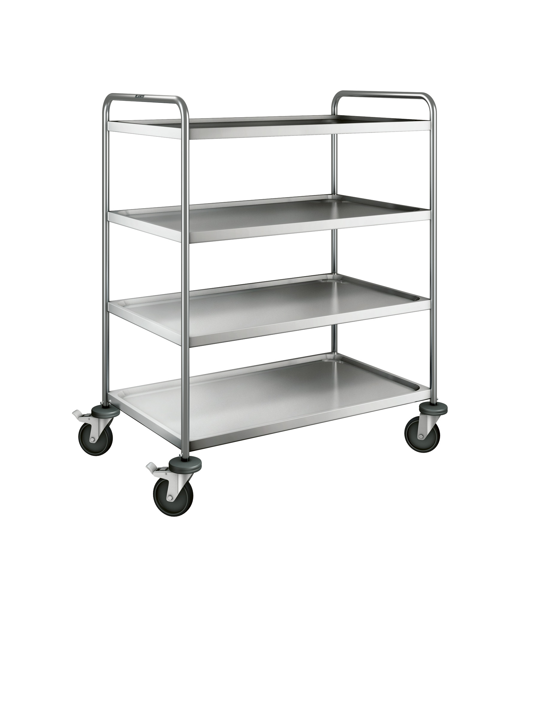 BLANCO Servierwagen a. rostfreiem Edelstahl mit stahlverzinkten Rollen, 4 Lenkrollen Ø 125 mm, davon 2 m. Feststeller, Maße der Borde: 4 Borde