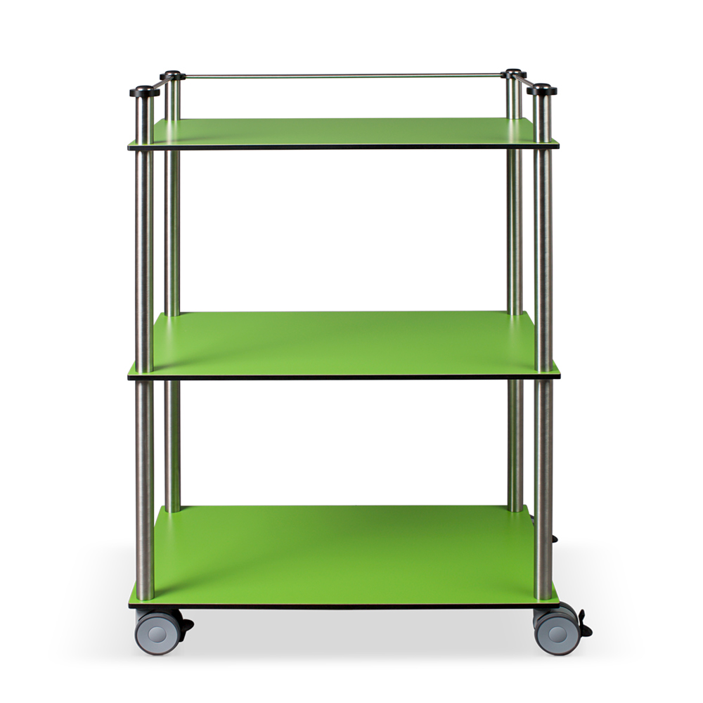 ETHERNASOLID® MULTICART Etagenwagen W23 mit 3 Böden und Reling 3-seitig, grün