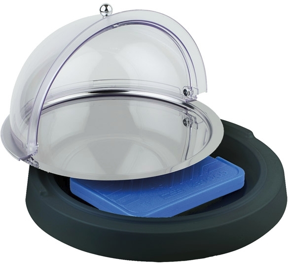 Kühlbox -TOP FRESH SET- Ø 42 cm, H: 6 cm 18/0 Edelstahl, Acryl 3-teilig: - Basis, schwarz - Tablett, Ø 38 cm - 1 Kühlakku