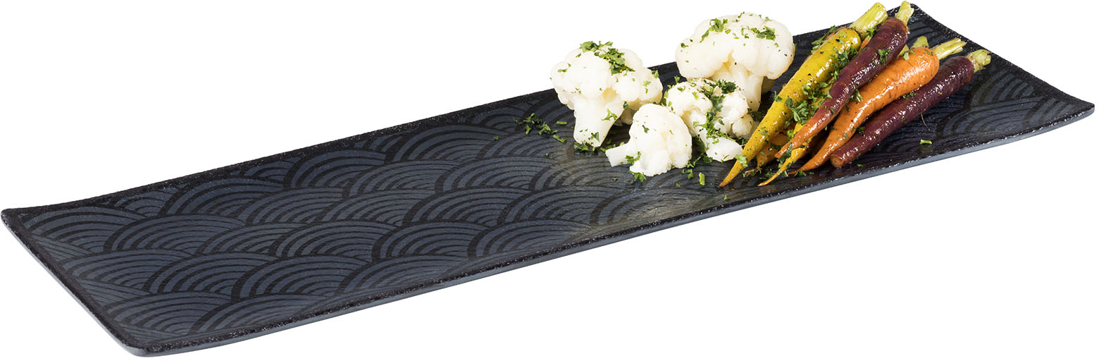 GN 2/4 Tablett -DARK WAVE- 53 x 16,2 cm, H: 2 cm Melamin innen: Dekor außen: schwarz spülmaschinengeeignet stapelbar nicht