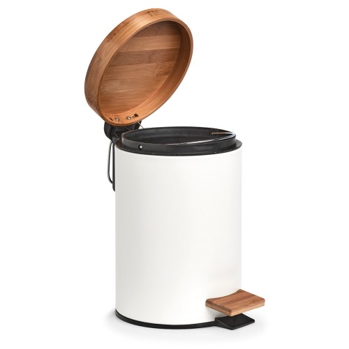 Kosmetikeimer, 3 ltr., Metall/Bambus, weiß. Ø: 168 mm. Höhe: 240 mm.
