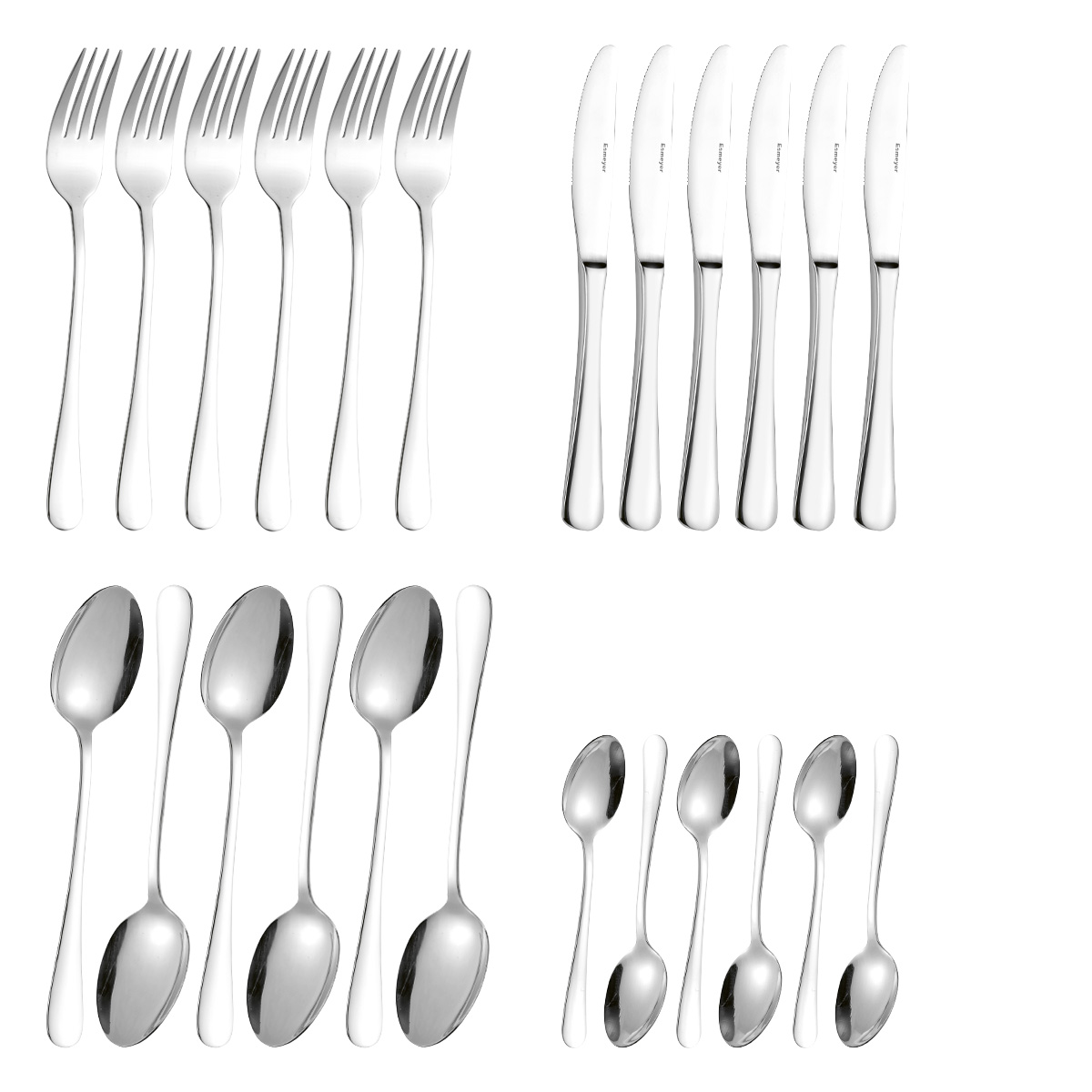 24-teiliges Besteck SYLVIA, aus Edelstahl 18/0, poliert. Messer aus Klingenstahl.