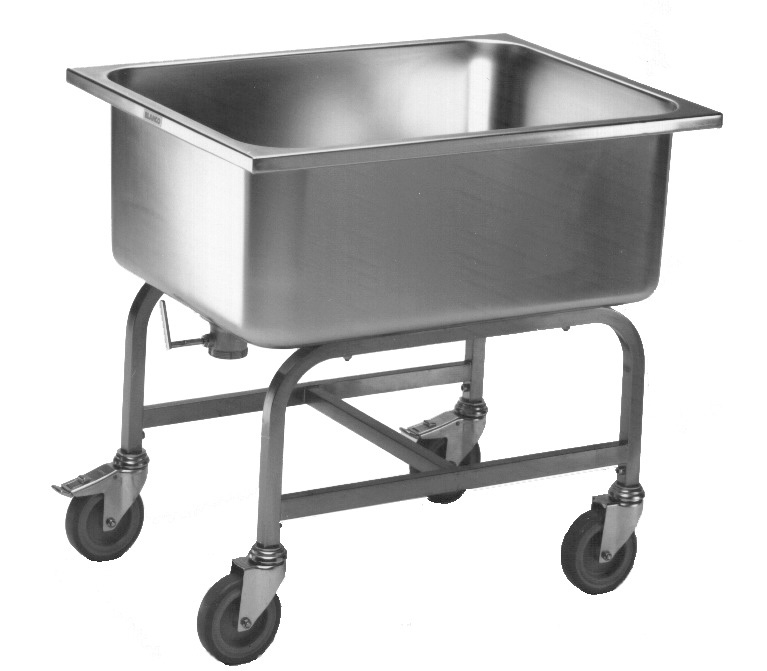 BLANCO Kartoffel- und Gemüsewaschwagen aus rostfreiem Edelstahl mit Kunststoffrollen, 4 Lenkrollen Ø 125 mm, davon 2 mit