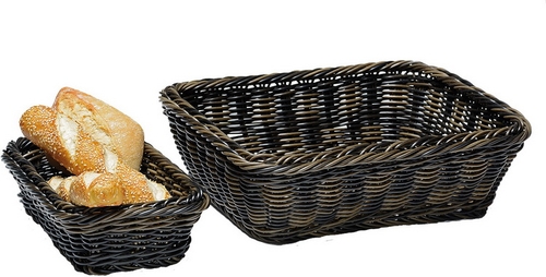 Poly-Rattan Flechtkorb GN 1/2 ca. 32,5 x 26,5 cm, Höhe 10 cm, Rattan / Polypropylen mit Edelstahlrahmen wasserfest, braun