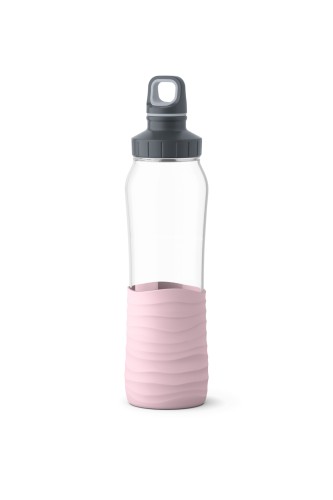 EMSA N3100500 Drink2Go GLAS Trinkflasche 0,7 L Puder-Rosa - 100 % dicht auch bei kohlensäurehaltigem Getränke (nicht für