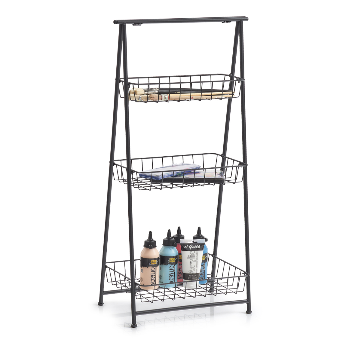 Standregal, Metall lackiert, 43x30x90 cm. Farbe: schwarz. Praktisch und im modernen Industrial-Design kommt dieses Standregal daher.