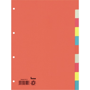 Bene Ordnerregister DIN A4 blanko Recyclingkarton farbig sortiert 10 Registerblätter