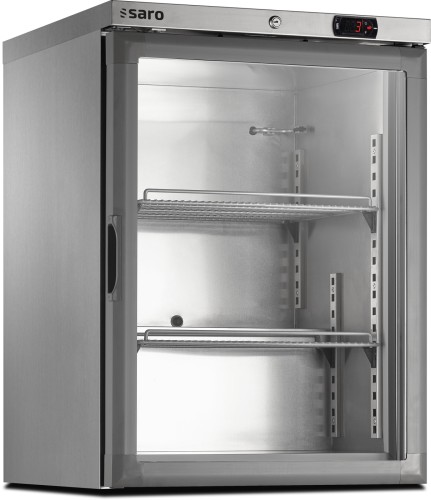 SARO Tiefkühlschrank mit Glastür, Modell ACE 150 CS A PV Made in Europe - Material: (Gehäuse) Edelstahl; (Innenraum) Aluminium - 1 Glastür,