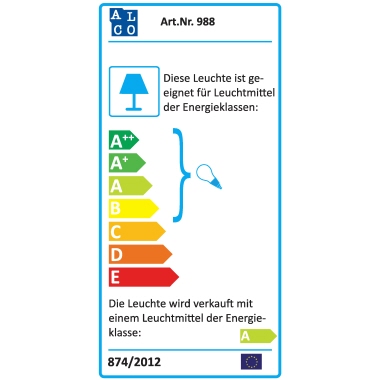 ALCO Tischleuchte Energiesparleuchte 988 10.000h 1.160lm 20W A 20 kWh/1.000 h Kunststoff schwarz, mittlere