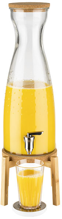 Getränkespender -FRESH WOOD- 23 x 23 cm, H: 56,5 cm Behälter aus Glas Zapfhahn aus Edelstahl Deckel aus Kork Gestell aus