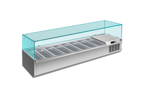 SARO Kühlaufsatz - 1/3 GN, Modell VRX 1800/380 - Material: (Gehäuse) Edelstahl; Glasaufsatz - 6 mm Glasstärke - Für 8x 1/3 GN-Behälter bis