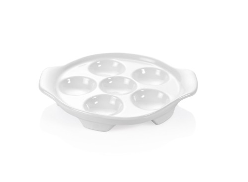 Schneckenpfanne. für 6 Schnecken. Porzellan. mit Lappengriffen.