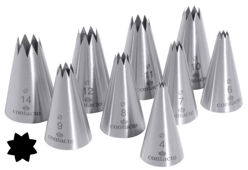 Sterntüllensatz aus Edelstahl 18/10, matt gebürstet, Set mit 9 Stück, Loch-Ø 4 bis 15 mm Höhe: 5 cm