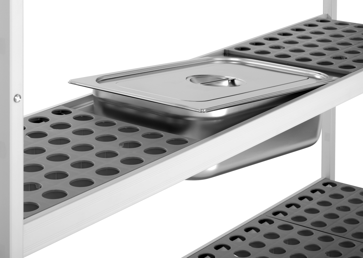 Bartscher Regalsystem Kit 3, B1500 | Bausatzbestehend aus: 2 Regalständern ,16 Einlegeböden |Maße: 150 x 36 x 180,0 cm. Gewicht: