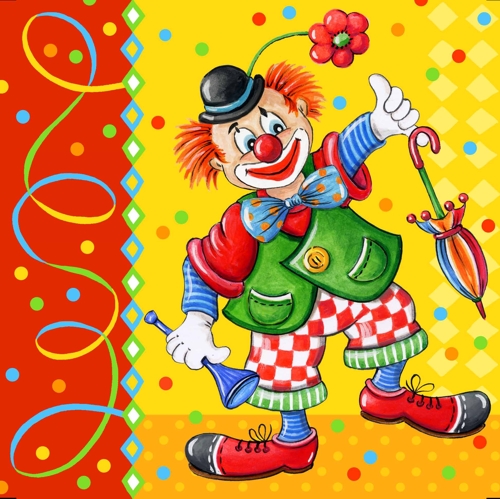20 Servietten, 3-lagig 1/4-Falz 33 cm x 33 cm "Clown" von PAPSTAR