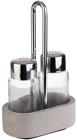 APS Salz- und Pfeffermenage SIERRA, bestehen aus: - Basis, Beton Metall, verchromt - Pfeffer- und Salzstreuer. 10 x 6 cm, H: 17 cm Set