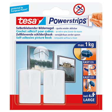 tesa® Haken Powerstrips® Bilder, Kalender 30 x 120 mm (B x L) 1kg inkl. 4 Powerstrips® Large weiß 2 St./Pack.,